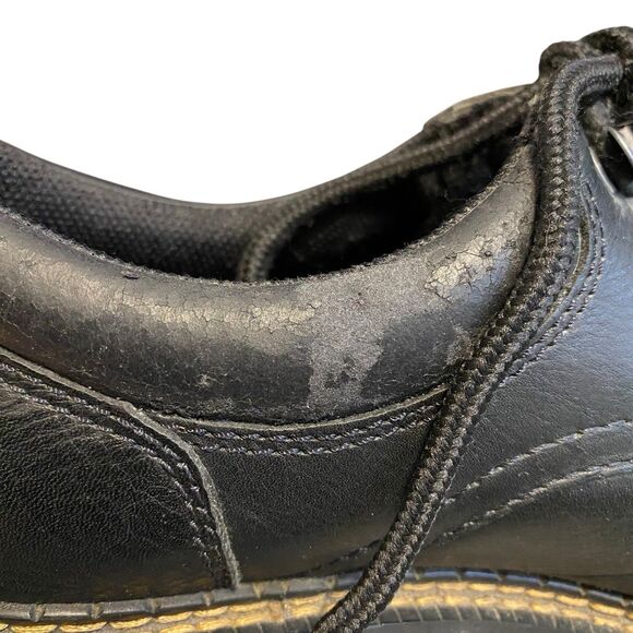 Vintage Y2K Chunky Men Shoes 9M Black Platform Lug Sole Bass Bellows Work Wear - Picture 10 of 12